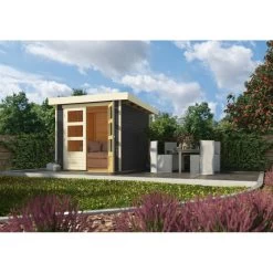 Abri De Jardin En Bois Massif Gris Terre 4,62m² Askola 2 – Karibu -Boutique De Jardin abri de jardin en bois massif gris terre 462m askola 2 woodfeeling 1