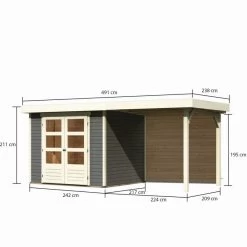 Abri De Jardin En Bois Massif Gris Terre 5,25m² Askola 3 Avec Appentis 240cm Et Paroi Arrière - Karibu -Boutique De Jardin abri de jardin en bois massif gris terre 525m askola 3 avec appentis 240cm et paroi arriere woodfeeling 2