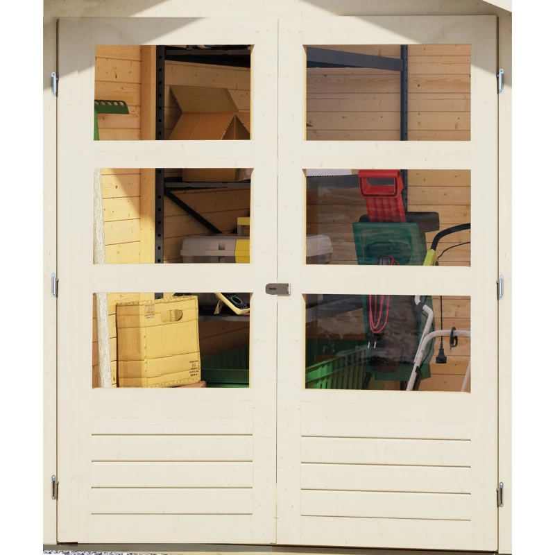 Abri De Jardin En Bois Massif Gris Terre 5,25m² Askola 3 Avec Appentis 240cm - Karibu 7 Abri De Jardin En Bois Massif Gris Terre 5,25m² Askola 3 Avec Appentis 240cm - Karibu – Image 5