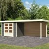 Abri De Jardin En Bois Massif Gris Terre 5,25m² Askola 3 Avec Appentis 280cm Et Paroi Arrière – Karibu -Boutique De Jardin abri de jardin en bois massif gris terre 525m askola 3 avec appentis 280cm et paroi arriere woodfeeling