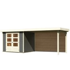 Abri De Jardin En Bois Massif Gris Terre 5,25m² Askola 3 Avec Appentis 280cm Et Paroi Arrière – Karibu -Boutique De Jardin abri de jardin en bois massif gris terre 525m askola 3 avec appentis 280cm et paroi arriere woodfeeling 2