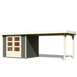 Abri De Jardin En Bois Massif Gris Terre 5,25m² Askola 3 Avec Appentis 280cm – Karibu -Boutique De Jardin abri de jardin en bois massif gris terre 525m askola 3 avec appentis 280cm woodfeeling 2