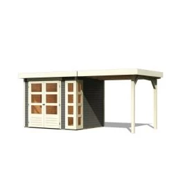 Abri De Jardin En Bois Massif Gris Terre 5,25m² Kerko 3 Avec Appentis 240cm – Karibu -Boutique De Jardin abri de jardin en bois massif gris terre 525m kerko 3 avec appentis 240cm woodfeeling 2
