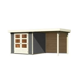 Abri De Jardin En Bois Massif Gris Terre 5,95m² Askola 3,5 Avec Appentis 240cm Et Paroi Arrière - Karibu -Boutique De Jardin abri de jardin en bois massif gris terre 595m askola 35 avec appentis 240cm et paroi arriere woodfeeling 2