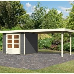 Abri De Jardin En Bois Massif Gris Terre 5,95m² Askola 3,5 Avec Appentis 280cm – Karibu
