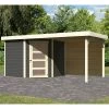 Abri De Jardin En Bois Massif Gris Terre 5,95m² Schwandorf 5 Avec Appentis 240cm Et Paroi Arrière – Karibu -Boutique De Jardin abri de jardin en bois massif gris terre 595m schwandorf 5 avec appentis 240cm et paroi arriere woodfeeling