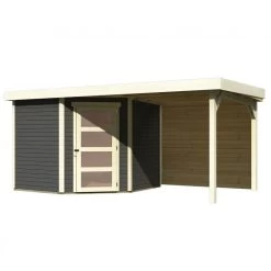 Abri De Jardin En Bois Massif Gris Terre 5,95m² Schwandorf 5 Avec Appentis 240cm Et Paroi Arrière – Karibu -Boutique De Jardin abri de jardin en bois massif gris terre 595m schwandorf 5 avec appentis 240cm et paroi arriere woodfeeling 2