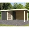 Abri De Jardin En Bois Massif Gris Terre 5,95m² Schwandorf 5 Avec Appentis 280cm Et Paroi Arrière – Karibu -Boutique De Jardin abri de jardin en bois massif gris terre 595m schwandorf 5 avec appentis 280cm et paroi arriere woodfeeling