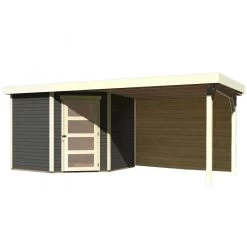 Abri De Jardin En Bois Massif Gris Terre 5,95m² Schwandorf 5 Avec Appentis 280cm Et Paroi Arrière – Karibu -Boutique De Jardin abri de jardin en bois massif gris terre 595m schwandorf 5 avec appentis 280cm et paroi arriere woodfeeling 2