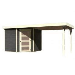Abri De Jardin En Bois Massif Gris Terre 5,95m² Schwandorf 5 Avec Appentis 280cm – Karibu -Boutique De Jardin abri de jardin en bois massif gris terre 595m schwandorf 5 avec appentis 280cm woodfeeling 2