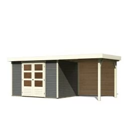 Abri De Jardin En Bois Massif Gris Terre 6,55m² Askola 4 Avec Appentis 240cm Et Paroi Arrière - Karibu -Boutique De Jardin abri de jardin en bois massif gris terre 655m askola 4 avec appentis 240cm et paroi arriere woodfeeling 2
