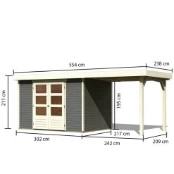 Abri De Jardin En Bois Massif Gris Terre 6,55m² Askola 4 Avec Appentis 240cm - Karibu -Boutique De Jardin abri de jardin en bois massif gris terre 655m askola 4 avec appentis 240cm woodfeeling 2