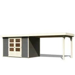 Abri De Jardin En Bois Massif Gris Terre 6,55m² Askola 4 Avec Appentis 280cm – Karibu -Boutique De Jardin abri de jardin en bois massif gris terre 655m askola 4 avec appentis 280cm woodfeeling 2