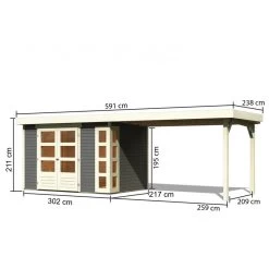 Abri De Jardin En Bois Massif Gris Terre 6,55m² Kerko 4 Avec Appentis 280cm – Karibu -Boutique De Jardin abri de jardin en bois massif gris terre 655m kerko 4 avec appentis 280cm woodfeeling 2