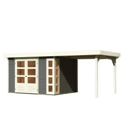 Abri De Jardin En Bois Massif Gris Terre 7,43m² Kerko 5 Avec Appentis 240cm – Karibu -Boutique De Jardin abri de jardin en bois massif gris terre 743m kerko 5 avec appentis 240cm woodfeeling 2
