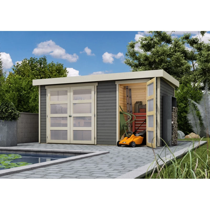 Abri De Jardin En Bois Massif Gris Terre 8,77m² Avec Cloison Intérieure Mühlentrup 1 – Karibu 4 Abri De Jardin En Bois Massif Gris Terre 8,77m² Avec Cloison Intérieure Mühlentrup 1 – Karibu – Image 2