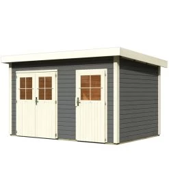 Abri De Jardin En Bois Massif Gris Terre 8,88m² Avec Cloison Intérieure Tintrup – Karibu -Boutique De Jardin abri de jardin en bois massif gris terre 888m avec cloison interieure tintrup woodfeeling 3
