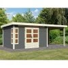 Abri De Jardin En Bois Massif Gris Terre 8,88m² Kastorf 7 Avec Appentis 260cm Et Paroi Arrière – Karibu -Boutique De Jardin abri de jardin en bois massif gris terre 888m kastorf 7 avec appentis 260cm et paroi arriere karibu