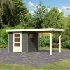 Abri De Jardin En Bois Gris Terre 4,62m² Freiburg 2 Avec Appentis De 2,40 M - Karibu