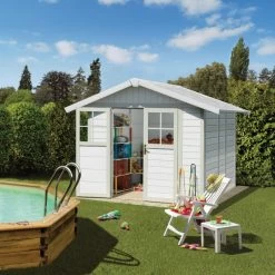 Abri De Jardin En PVC 4,9m² DECO Blanc Et Gris Vert Grosfillex + Kit Ancrage Offert -Boutique De Jardin abri de jardin en pvc 49m deco blanc et gris vert grosfillex 2