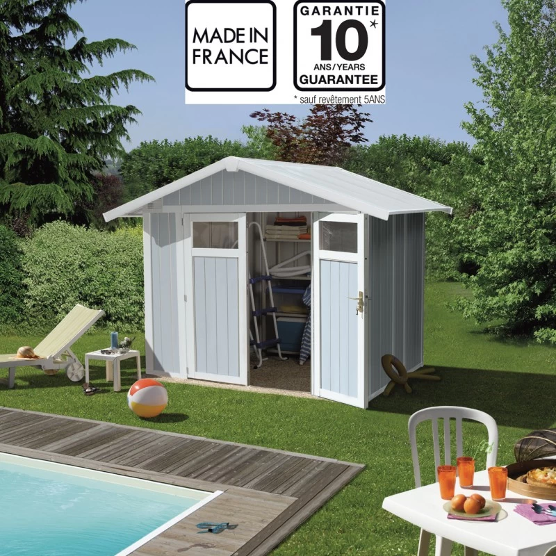 Abri De Jardin En PVC 4,9m² UTILITY Blanc Et Gris Bleu Grosfillex + Kit Ancrage Offert 3 Abri De Jardin En PVC 4,9m² UTILITY Blanc Et Gris Bleu Grosfillex + Kit Ancrage Offert