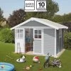 Abri De Jardin En PVC 7,5m² DECO Gris Clair Et Blanc Grosfillex + Kit Ancrage Offert -Boutique De Jardin abri de jardin en pvc 75m deco gris clair et blanc grosfillex