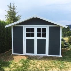 Abri De Jardin En PVC 7,5m² DECO Gris Foncé Et Blanc Grosfillex + Kit Ancrage Offert -Boutique De Jardin abri de jardin en pvc 75m deco gris fonce et blanc grosfillex 2