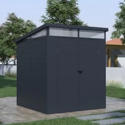 Abri De Jardin En Résine 3,24m² Anthracite Toit Monopente Skylight + Plancher - Jobu