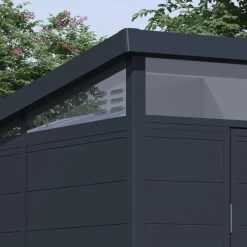 Abri De Jardin En Résine 4,10m² Anthracite Toit Monopente Skylight + Plancher - Jobu -Boutique De Jardin abri de jardin en resine 410m anthracite toit monopente skylight plancher jobu 2