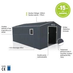 Abri De Jardin Métal 15,16m² PLUS Anthracite + Kit D'ancrage X-METAL -Boutique De Jardin abri de jardin metal 1516m plus anthracite kit d ancrage x metal 4