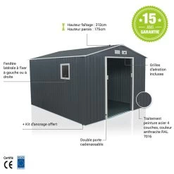 Abri De Jardin Métal 7,06m² PLUS Anthracite + Kit D'ancrage X-METAL -Boutique De Jardin abri de jardin metal 706m plus anthracite kit d ancrage x metal 3