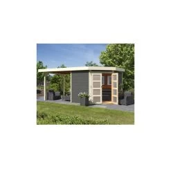 Abri De Jardin Toit Plat 5,95m² Bois Gris 19mm Goldendorf 5 - Karibu -Boutique De Jardin abri de jardin toit plat 595m en bois vitrifie gris 19mm goldendorf karibu 2