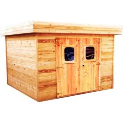 Abri De Jardin Toit Plat En Douglas DINAN 11,49mÂČ Madriers 28mm + Toiture Bac Acier - HABRITA