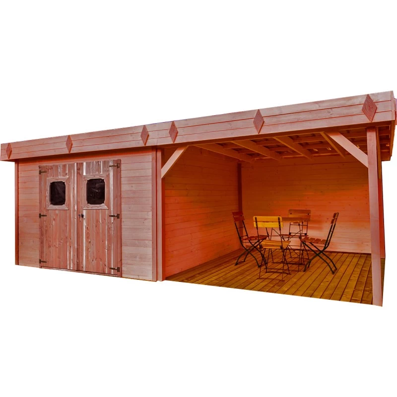 Abri Toit Plat En Douglas DINAN 20,64m² Madriers 28mm Avec Terrasse + Toiture Bac Acier - HABRITA 5 Abri Toit Plat En Douglas DINAN 20,64m² Madriers 28mm Avec Terrasse + Toiture Bac Acier - HABRITA – Image 3