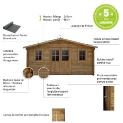 Abri En Bois Massif 19,8m² PLUS 40mm Traité Teinté Marron Gardy Shelter -Boutique De Jardin abri en bois massif 198m plus 40mm traite teinte marron gardy shelter 4
