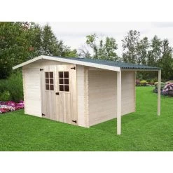 Abri En Bois Massif 9,9m² + Bûcher 3m² - 28mm + Couverture Ondulée - Habrita -Boutique De Jardin abri en bois massif 99 m bucher 385m 28mm couverture ondulee 4
