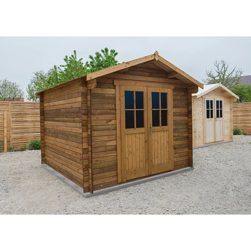 Abri En Bois Massif 9m² PLUS 28mm Traité Teinté Marron Gardy Shelter 4 Abri En Bois Massif 9m² PLUS 28mm Traité Teinté Marron Gardy Shelter – Image 2