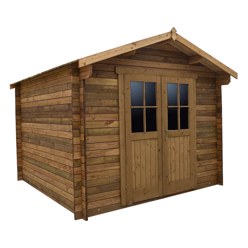 Abri En Bois Massif 9m² PLUS 28mm Traité Teinté Marron Gardy Shelter 3 Abri En Bois Massif 9m² PLUS 28mm Traité Teinté Marron Gardy Shelter