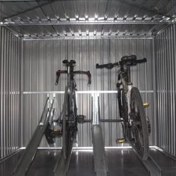 Abri Pour 4 Vélos En Acier Galvanisé Gris Avec Rails De Rangement 4,02m² - Chalet Et Jardin -Boutique De Jardin abri pour 4 velos en acier galvanise gris avec rails de rangement 402m chalet et jardin 4