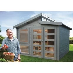 Abri Serre En Bois Massif 28mm - 8,91m² Toit Gradin SOLID