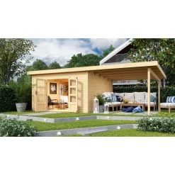 Abri Toit Plat 13,60m² Bois Massif 40mm Northeim 5 Avec Appentis 330cm – Karibu -Boutique De Jardin abri toit plat 1360m bois massif 40mm northeim 5 avec appentis 330cm woodfeeling 2