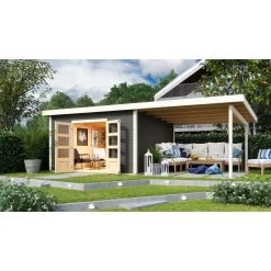 Abri Toit Plat 13,60m² Bois Massif Gris Terre 40mm Northeim 5 Avec Appentis 330cm – Karibu -Boutique De Jardin abri toit plat 1360m bois massif gris terre 40mm northeim 5 avec appentis 330cm woodfeeling 4