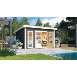 Abri Toit Plat 13,60m² Bois Massif Gris Terre 40mm Northeim 5 – Karibu -Boutique De Jardin abri toit plat 1360m bois massif gris terre 40mm northeim 5 woodfeeling 3