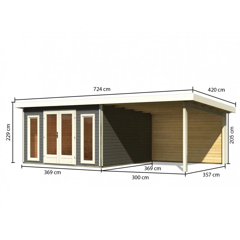 Abri Toit Plat 13,60m² Bois Massif Gris Terre 40mm Radeburg 3 Avec Appentis 330cm Et Paroi Arrière – Karibu 4 Abri Toit Plat 13,60m² Bois Massif Gris Terre 40mm Radeburg 3 Avec Appentis 330cm Et Paroi Arrière – Karibu – Image 2