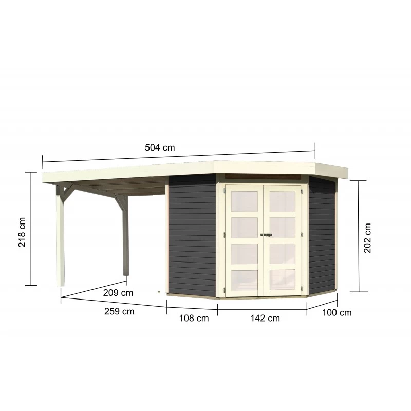 Abri Toit Plat 4,62m² Goldendorf 3 + Auvent En Bois Vitrifié Gris 19mm - Karibu 5 Abri Toit Plat 4,62m² Goldendorf 3 + Auvent En Bois Vitrifié Gris 19mm - Karibu – Image 3