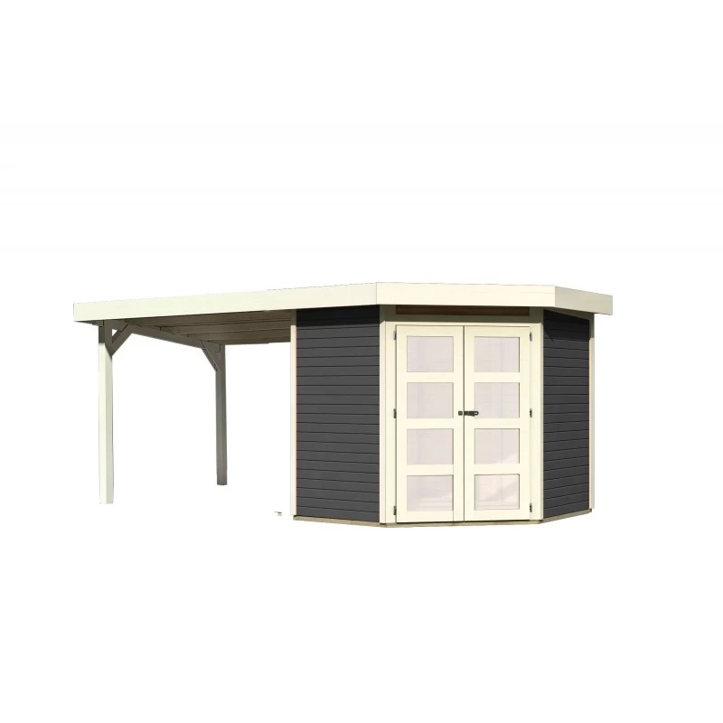 Abri Toit Plat 4,62m² Goldendorf 3 + Auvent En Bois Vitrifié Gris 19mm - Karibu 8 Abri Toit Plat 4,62m² Goldendorf 3 + Auvent En Bois Vitrifié Gris 19mm - Karibu – Image 6