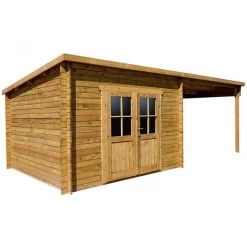 Abri Toit Plat 9m² PLUS + Terrasse 9m² 28mm Traité Marron Gardy Shelter -Boutique De Jardin abri toit plat 9m plus terrasse laterale 9m traite marron gardy shelter 2