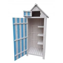 Armoire De Jardin En Bois Lasuré Bleu Et Blanc 0,41m² - Habrita -Boutique De Jardin armoire de jardin en bois lasure bleu et blanc 041m habrita 2