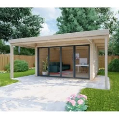 Bureau De Jardin En Bois Massif Avec Terrasse 16,5m² - Madriers 40mm Gardy Shelter -Boutique De Jardin bureau de jardin en bois massif avec terrasse 165m madriers 40mm gardy shelter 3