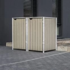 Cache-poubelle 2 Compartiments Müllbox En Bois Traité Gris 2x140L – HIDE -Boutique De Jardin cache poubelle 2 compartiments mullbox en bois traite gris 2x140l hide 2